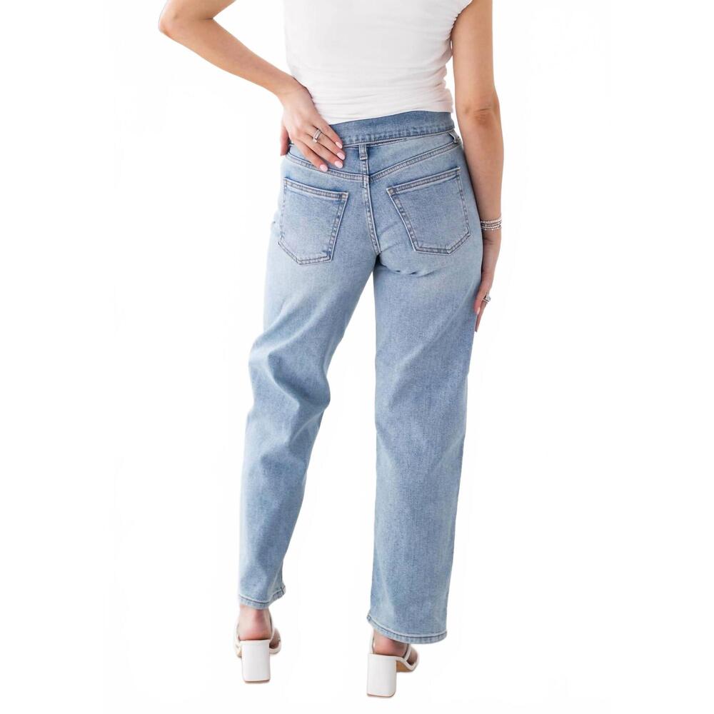 NEW JUST BLACK DENIM folded waist relaxed straight jeans in blue - Picture 3 of 5